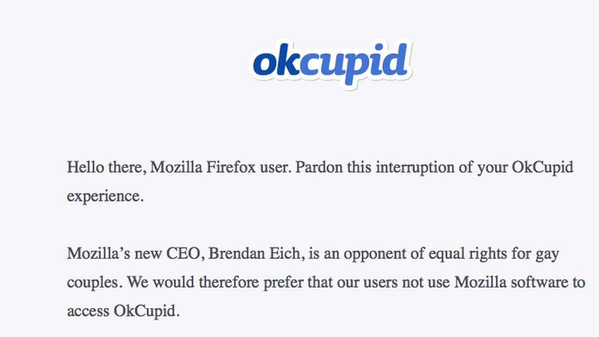 Så här ser det ut när du försöker nå OKCupid med Firefox som webbläsare.